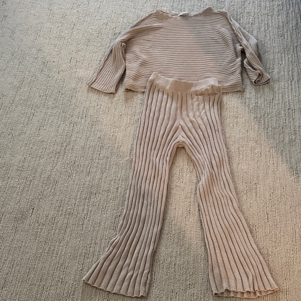 Free People Cream Ribbed Sweater Set